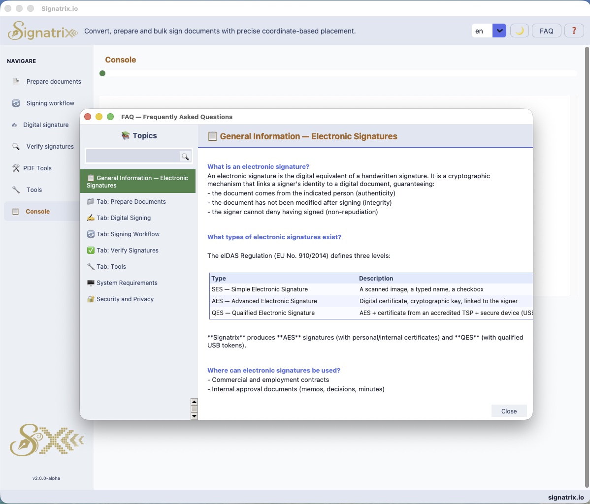 Signatrix — FAQ light